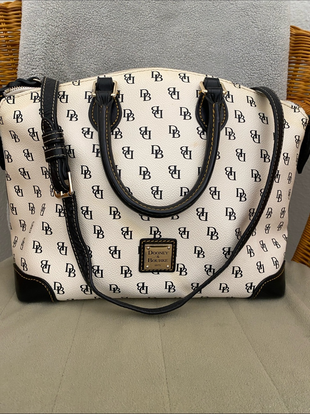 Dooney & Bourke White and Black Logo Satchel